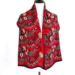 Vintage 80s Ginnie Johanson Silk Floral Print  Red, Black and White Scarf.